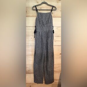 Anthropologie Lenon Navy White Embroidered Floral Jumpsuit Adj Straps Lace Zip S